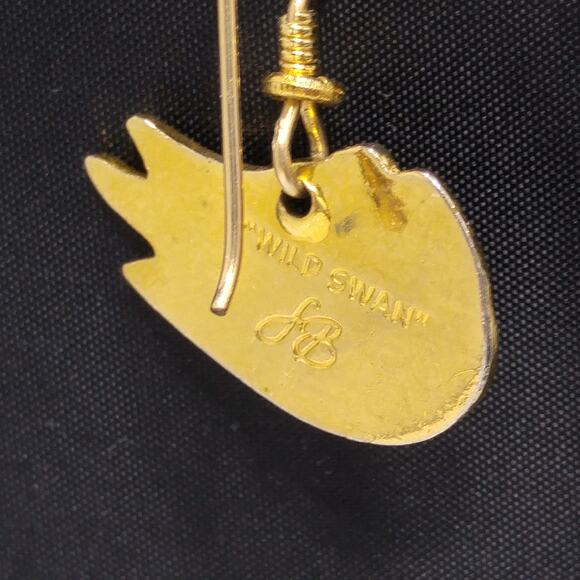 Laurel Burch "Wild Swan" Bird Earrings, Gold Plated, Enamel Cloisonne, 1980s - Picture 5 of 10